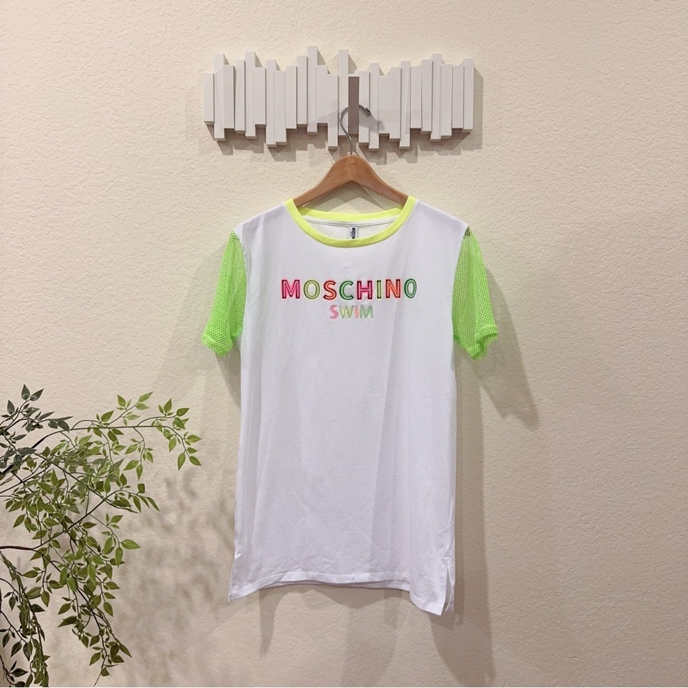 Authentic Moschino Oversized White Cotton Short Mesh Sleeve Tshirt Size S NWT